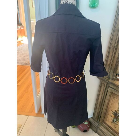 Original MILLY NY Navy Blue Retro Shirt Dress w/ Gold Chain & Leather Belt~ - Picture 2 of 12